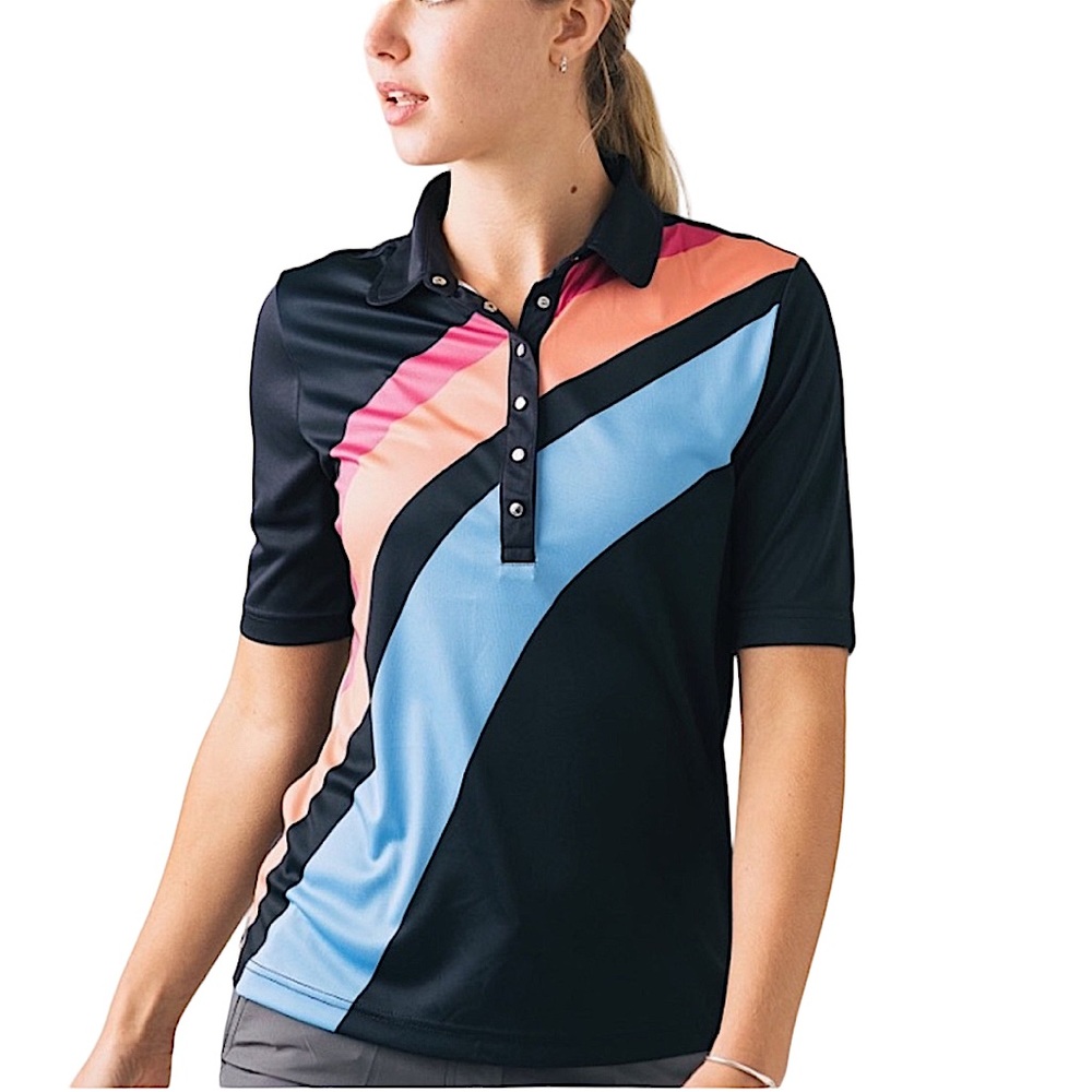 ZYIA: NWT Rainbow Clubhouse Polo Shirt - Size Medium